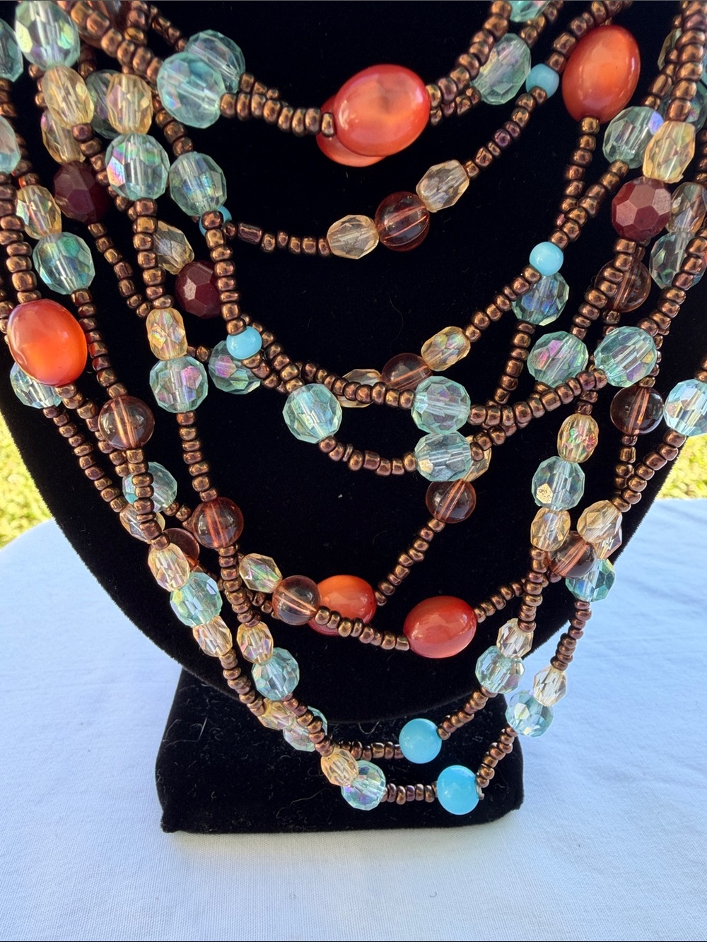 Layered Beaded Necklace - Blue & Brown - Picture 2 of 8